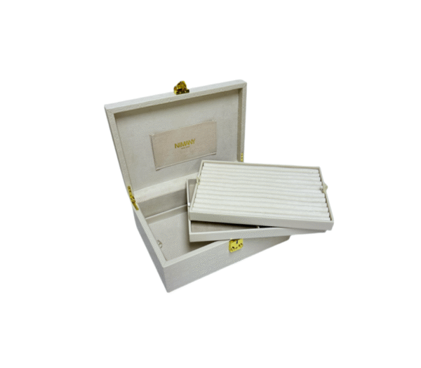 Luxury jewelry box with a fully debossed logo