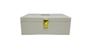 Luxury jewelry box with a fully debossed logo